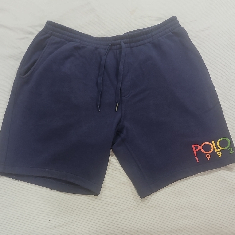 Polo by Ralph Lauren Navy Athletic Drawstring Shorts with Multicolor Logo